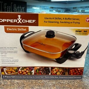 Copper Chef Electric Skillet with Glass Lid - Orange